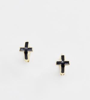 Позолоченные серебряные серьги-кольца с крестом DesignB London. Цвет: золотой