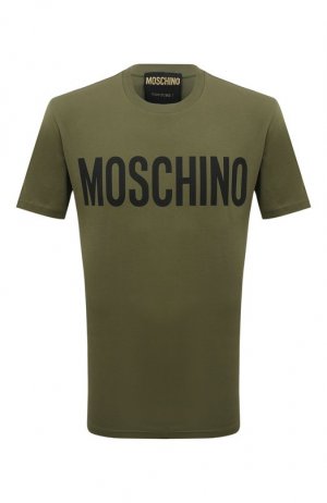 Хлопковая футболка Moschino. Цвет: хаки