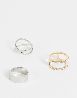 Набор из 3 золотистых и серебристых колец с перекрещивающимся дизайном отделкой камнями -Разноцветный Liars & Lovers