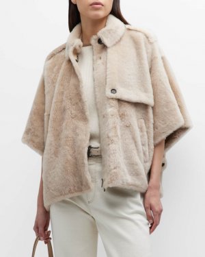Куртка-накидка из овчины с подкладкой велюровой замши Brunello Cucinelli