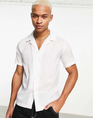 Белая креповая рубашка узкого кроя с короткими рукавами и воротником-стойкой Bolongaro Trevor