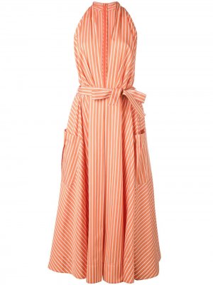 Платье в полоску с глубоким вырезом Sara Battaglia. Цвет: оранжевый