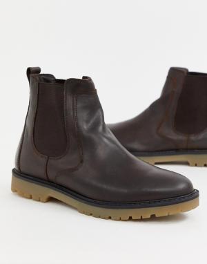 Коричневые кожаные ботинки челси с толстой подошвой Pull&Bear. Цвет: коричневый