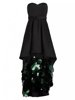 Асимметричное платье без бретелек с пайетками , черный Badgley Mischka