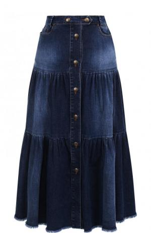 Джинсовая юбка-миди с потертостями REDVALENTINO. Цвет: голубой