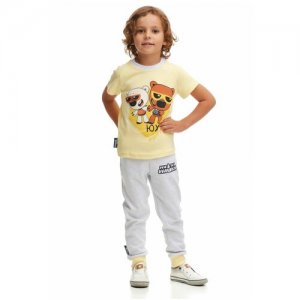 Пижама , брюки, футболка, манжеты, размер 30 (104-110), серый, желтый lucky child. Цвет: желтый/серый