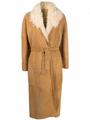 1990s pre-owned leather tied-waist coat Hermès. Цвет: коричневый