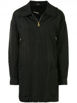 Пальто на молнии с капюшоном Chanel Pre-Owned. Цвет: черный