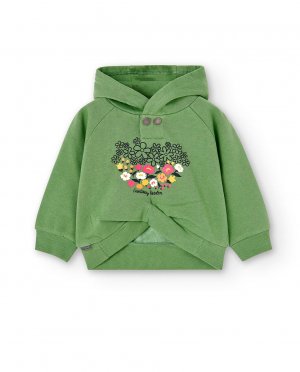 Толстовка для девочки с капюшоном и рисунком спереди , зеленый Boboli
