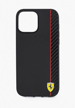 Чехол для iPhone Ferrari 13 Pro Max PU Smooth/Carbon Vertical with metal logo Hard Black. Цвет: черный