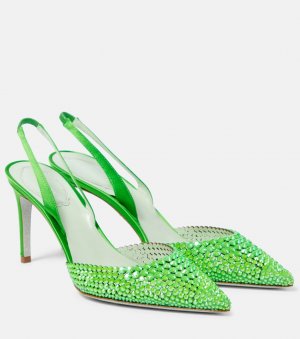 Украшенные атласные туфли с пяткой на пятке , зеленый Rene Caovilla