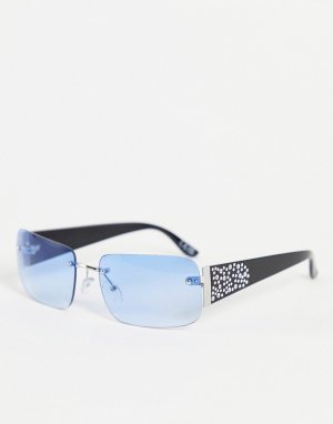 Солнцезащитные очки в стиле 90-х без оправы с синими стеклами и отделкой на дужках -Голубой ASOS DESIGN
