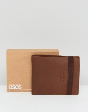 Коричневый кожаный бумажник на резинке ASOS. Цвет: коричневый