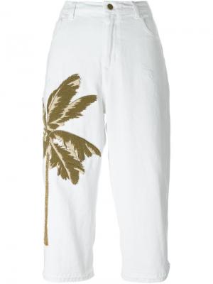 Укороченные джинсы с принтом пальмы Laneus. Цвет: белый