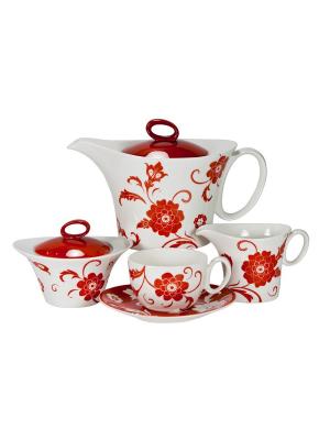 Сервиз чайный 17пр. на 6 персон Амата Красный Royal Porcelain. Цвет: молочный