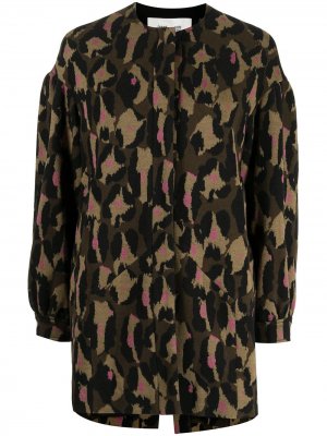 Однобортное пальто с леопардовым принтом DVF Diane von Furstenberg. Цвет: зеленый
