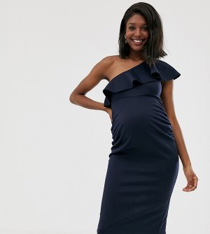 Облегающее платье на одно плечо с оборкой -Темно-синий True Violet Maternity