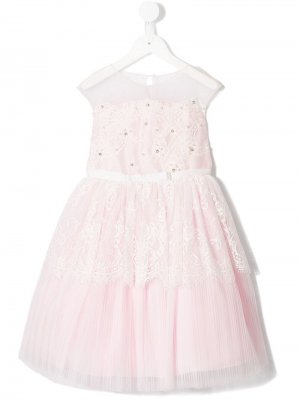 Кружевное расклешенное платье со складками Lesy. Цвет: розовый