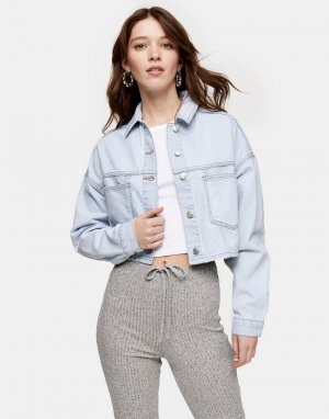 Выбеленная укороченная джинсовая куртка из переработанного смесового хлопка -Коричневый цвет Topshop