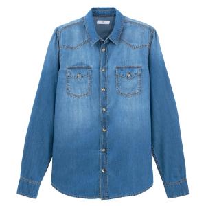 Рубашка джинсовая прямого покроя с длинными рукавами LA REDOUTE COLLECTIONS. Цвет: серый,синий потертый