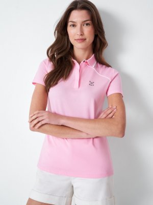 Рубашка-поло из хлопка с логотипом гольфа и кантом , пастельно-розовый Crew Clothing