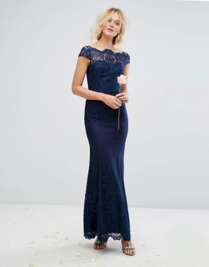Кружевное платье макси с юбкой-годе Premium Chi London. Цвет: темно-синий