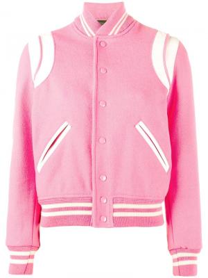 Классическая куртка-бомбер Saint Laurent. Цвет: розовый и фиолетовый