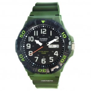 Аналоговые армейские кварцевые часы с зеленым ремешком из смолы MRW-210H-3A MRW210H-3 100M Мужские Casio
