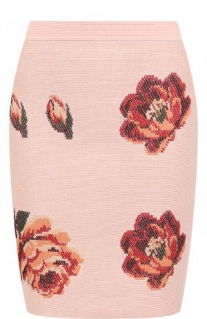 Вязаная мини-юбка с цветочным рисунком Alexander McQueen. Цвет: розовый