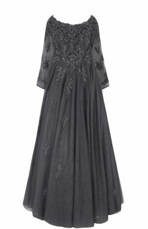 Приталенное платье-макси с вышивкой Basix Black Label. Цвет: светло-серый