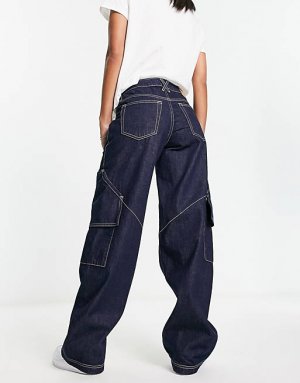 Синие широкие джинсы в стиле карго милитари Mason Weekday