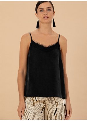 Однотонная черная женская блузка с V-образным вырезом Pierre Cardin