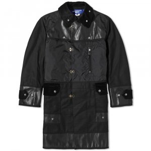 Пальто из нейлона-оксфорда и синтетической кожи, черный Junya Watanabe MAN