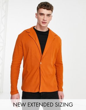 Оранжевая рубашка свободного кроя с запахом и длинными рукавами из вафельного трикотажа -Коричневый цвет ASOS DESIGN