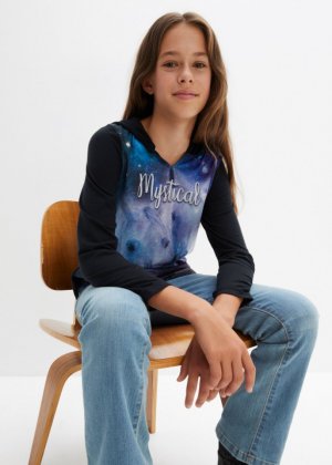 Рубашка для девочек с капюшоном и длинными рукавами фотопринтом , черный Bpc Bonprix Collection