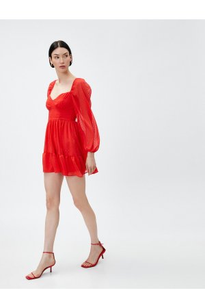 Платье для вечернего и выпускного вечера - Красный А-силуэт , Koton