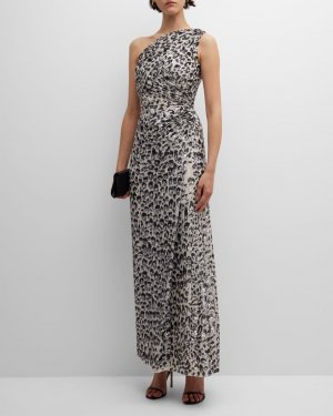 Платье Mara с леопардовым принтом и пайетками на одно плечо Jenny Packham