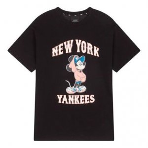 Футболка Disney Mickey Crossover New York Yankees Basic Printing Round Neck Short Sleeve Unisex Black, черный MLB