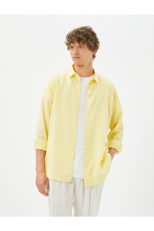 Рубашка из смесового льна с классическим воротником и длинным рукавом , желтый Koton