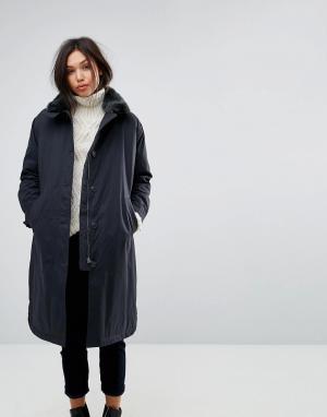 Длинное пальто с воротником из искусственного меха Parka London. Цвет: темно-синий