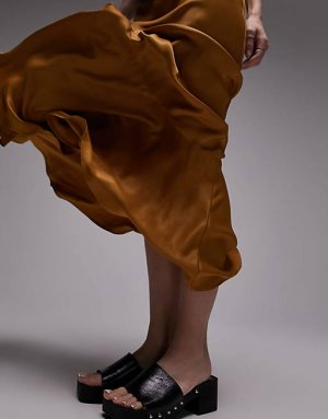 Светло-коричневая юбка макси со швами Topshop
