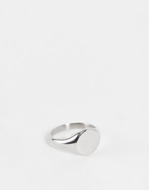 Серебристое кольцо-печатка из нержавеющей стали -Серебряный ASOS DESIGN