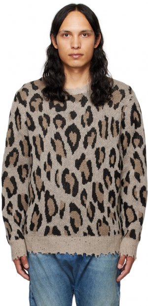 Бежево-коричневый свитер с леопардовым принтом R13