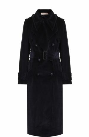 Вельветовое двубортное пальто с поясом Nina Ricci. Цвет: темно-синий
