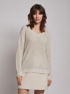 Вязаный пуловер с люрексом zolla. Цвет: молоко