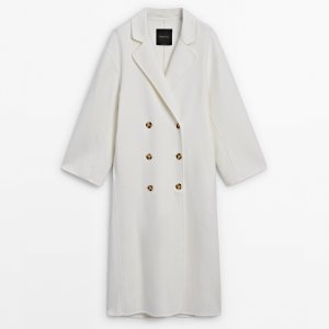 Пальто Long Wool Blend Double-breasted, белый Massimo Dutti