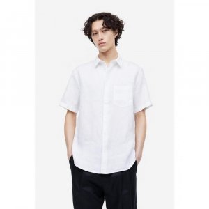 Льняная рубашка стандартного кроя HM с короткими рукавами, белая 1035597007 H&M