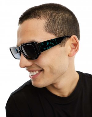 Черные квадратные солнцезащитные очки с изогнутыми дужками River Island
