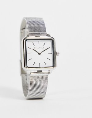 Серебристые часы из нержавеющей стали с квадратным циферблатом и сетчатым браслетом -Серебристый Bellfield