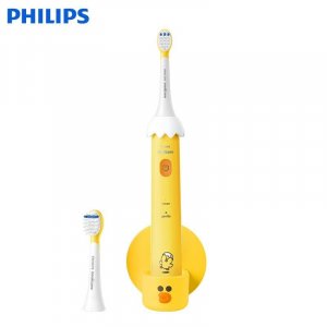 Детская электрическая зубная щетка HX2472/01 Желтая модель с двумя шестернями Sally Chicken Joint 2 насадками и 1 ручкой для щетки Подвесное основание Philips